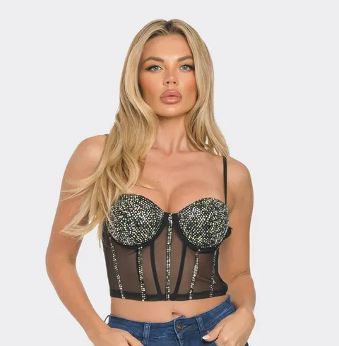 Corset de tul con strass